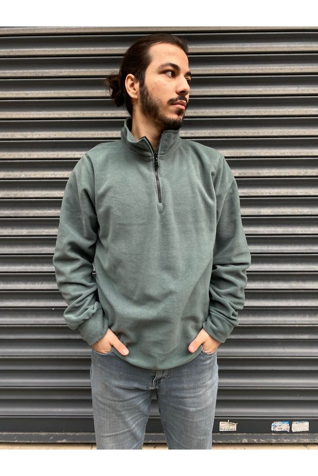 UNISEX Anti-pilling Non-pilling Standard Fit Stand Collar HALF ZIPPER Cold-Proof SWEAT Fleece