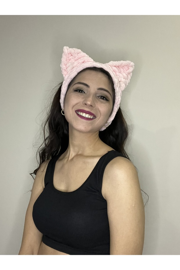 Puffy Knitted Winter Beanie Bandana with Cat and Bear Ears