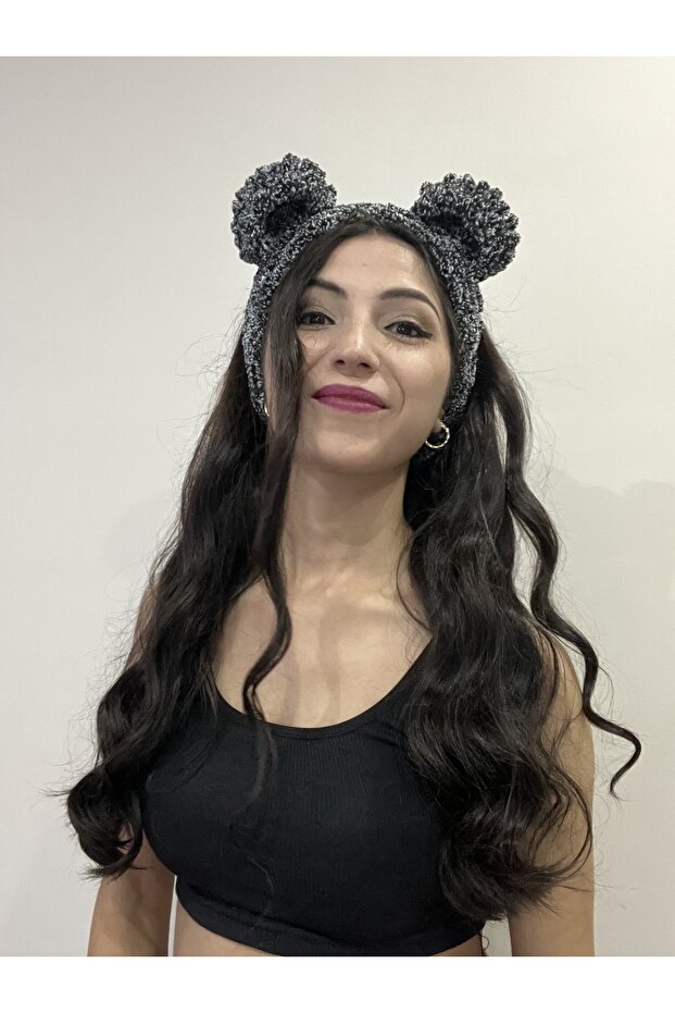 Puffy Knitted Winter Beanie Bandana with Cat and Bear Ears