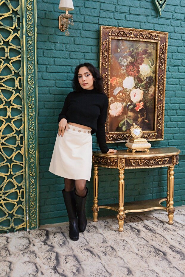 Adjustable Waist Linen Skirt