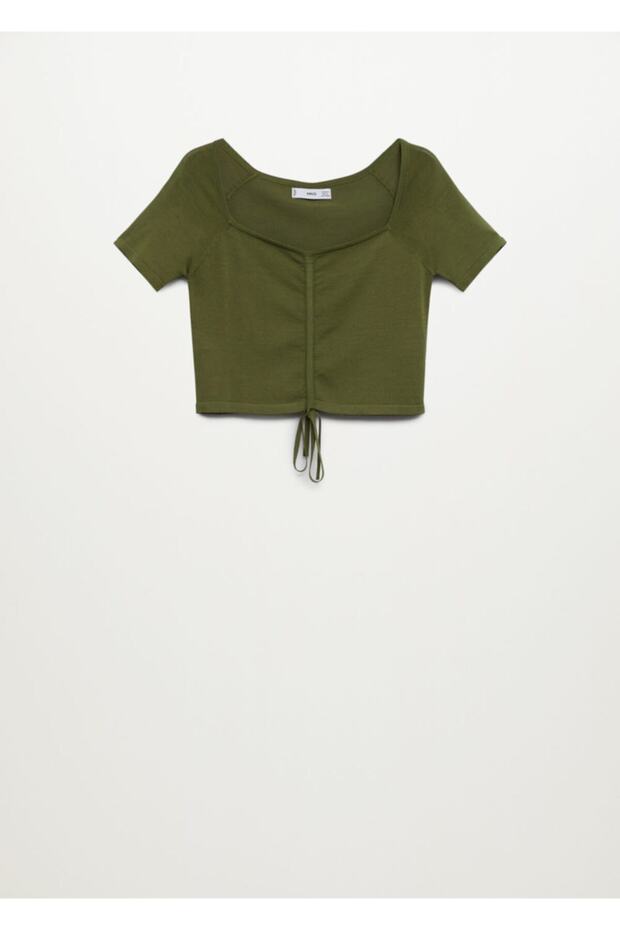 Kadın Haki Renk Drapeli Kısa Üst - 3