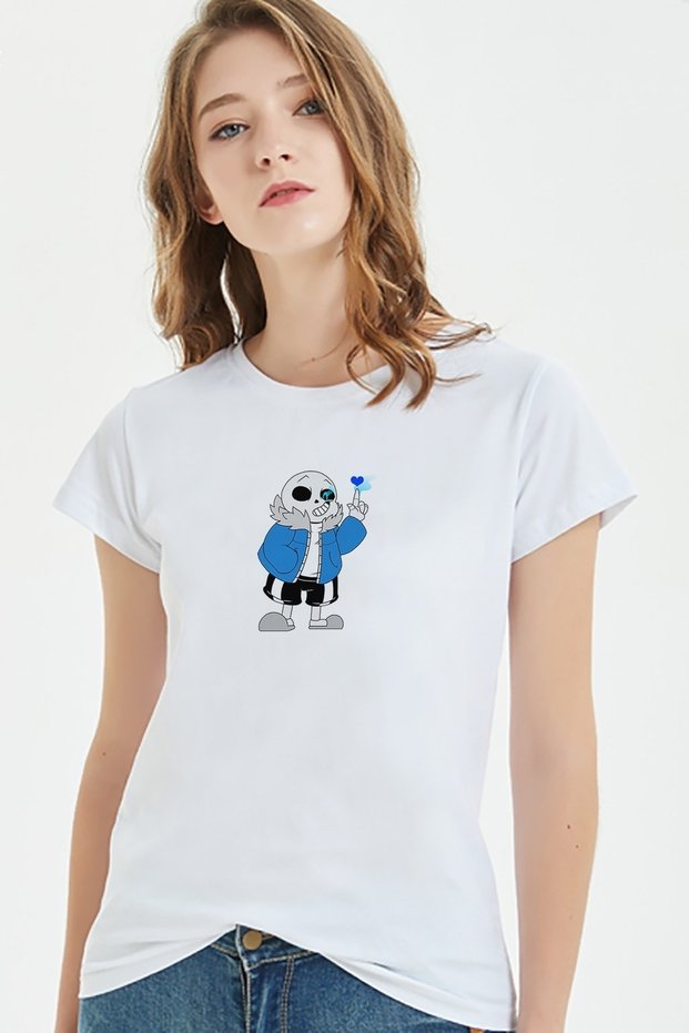 Undertale Sans Printed White Women's Knitted Tshirt T-shirt T-Shirt T Shirt
