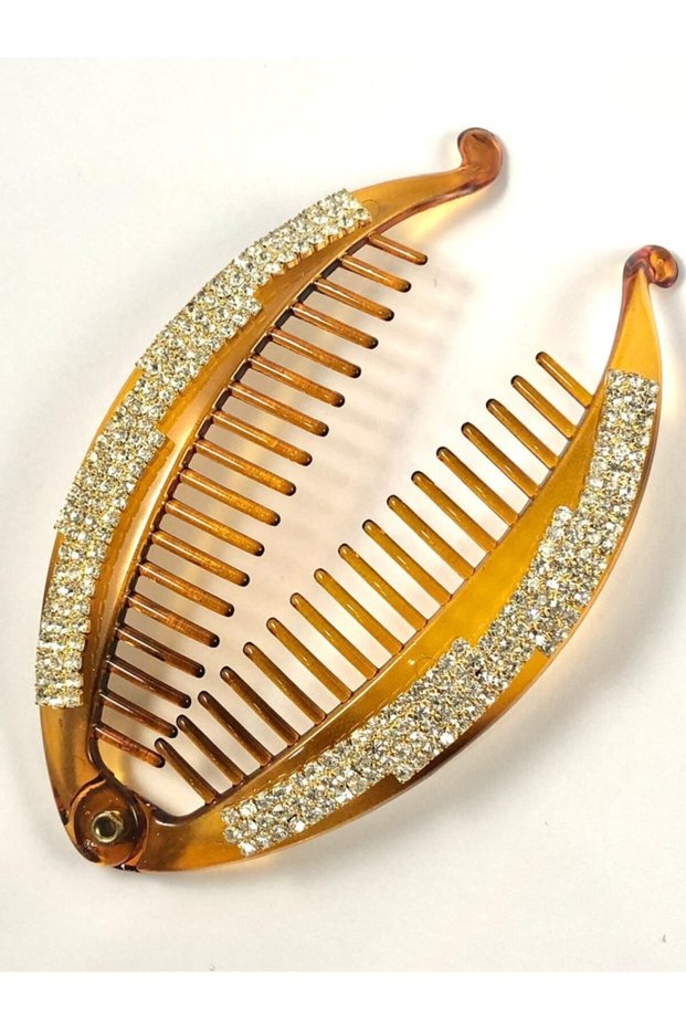 Buckle-comb-large Size-knob-brown-strip Parallel Stone