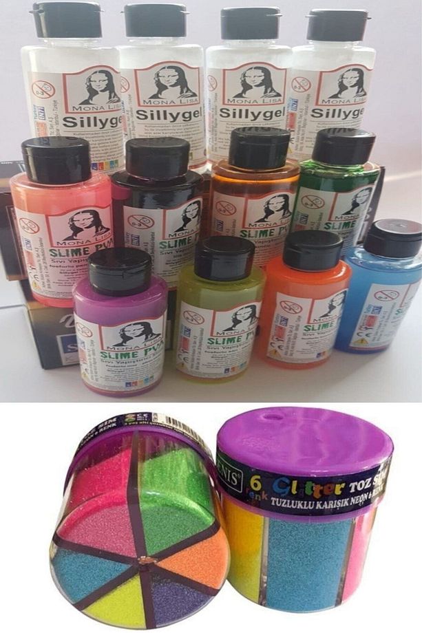 Slime Slaym Yapma Seti Hazır Oyun Jeli Sıvı Ve Neon Fosforlu Toz Sim 6 Renk Tuzluklu Karışık Renkler - 1