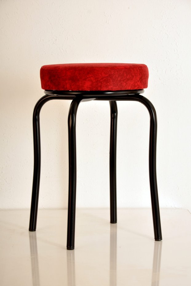 Red Erasable Fabric Black Profile Stool Metal Stool Kitchen Stool Thick Stool