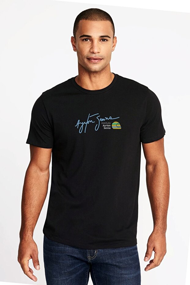 Senna Signed Logo Screen Shot 2018 Printed Black Men's Knitted Tshirt