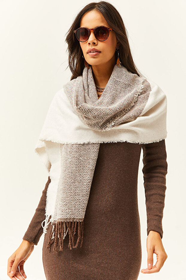 Women's Stone Bitter Brown Tasseled Thick Shoulder Shawl BYN-00000002