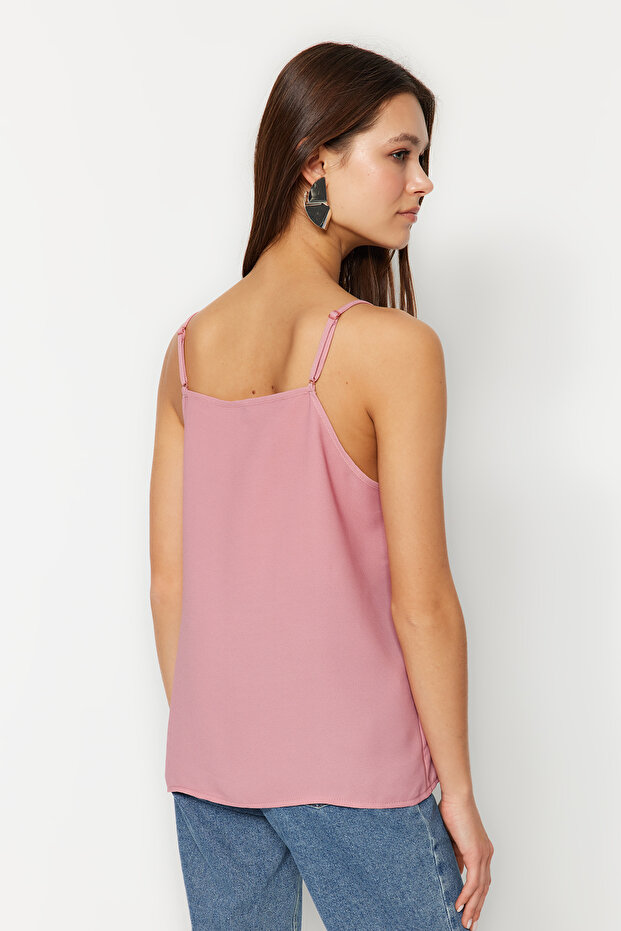 Açık Pembe Basic Askılı Dokuma Bluz TWOSS19BB0224 - 5