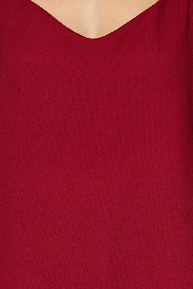 Koyu Kırmızı Basic Askılı Dokuma Bluz TWOSS19BB0224 - 5
