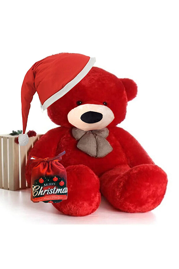 Chocolate New Year Special "Merry Christmas" 90 CM Plush Bear with Pouch and Christmas Hat and Bow Tie