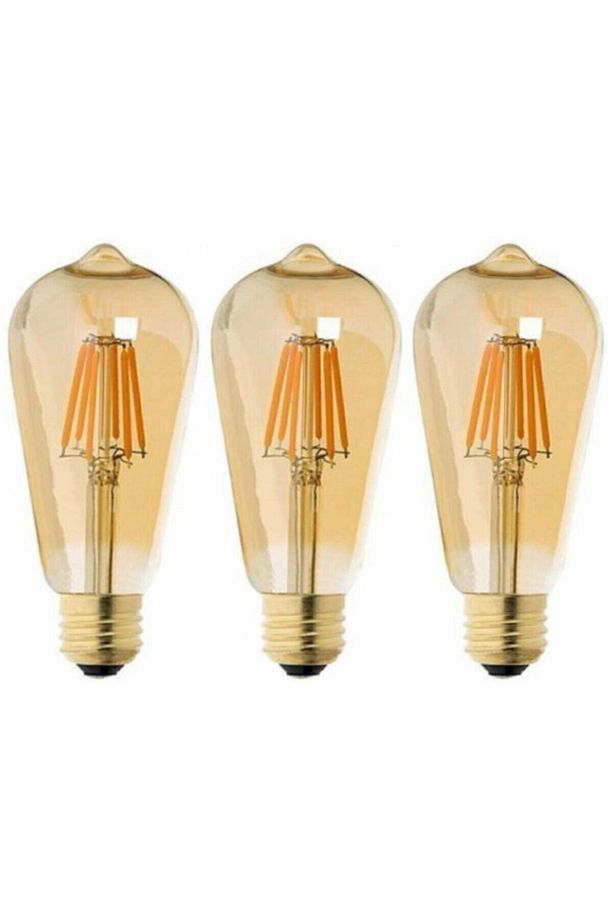 Rustik Led Ampul 3lü Eko Paket Amber E27 Duy Armut Tipi St64 Dekoratif Aydınlatma Tasarruflu Ampül - 3