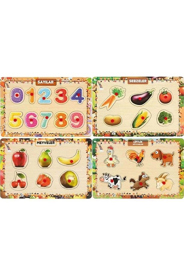 4 Adet Ahşap Tutmalı Puzzle Set-1 - 1