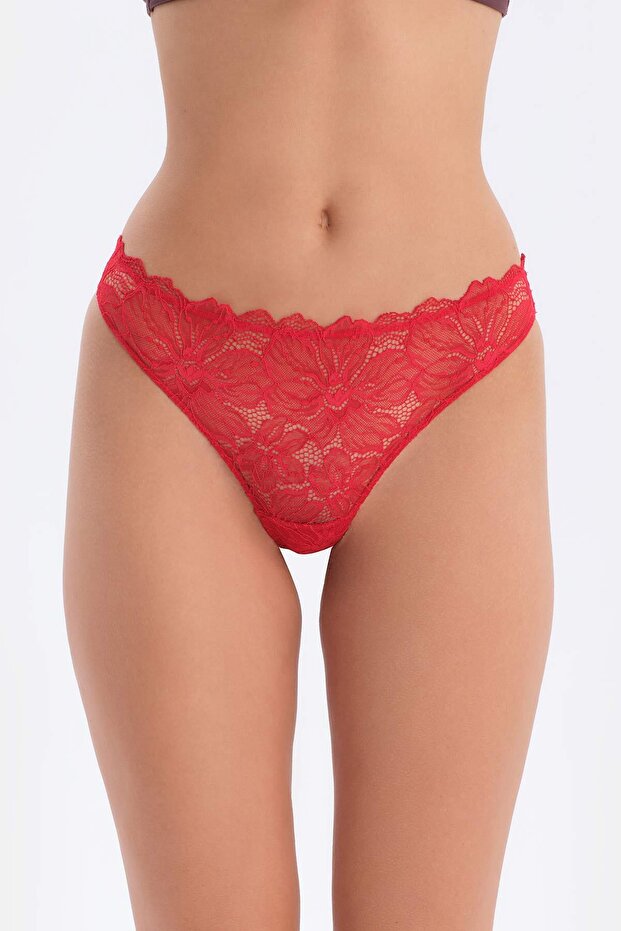 Kırmızı Dantelli Strıng Külot - 1