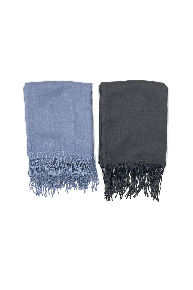 Set of 2 Cotton Viscose Pashmina Shawl 180x70 Cm with Tassels High Quality 150 gr