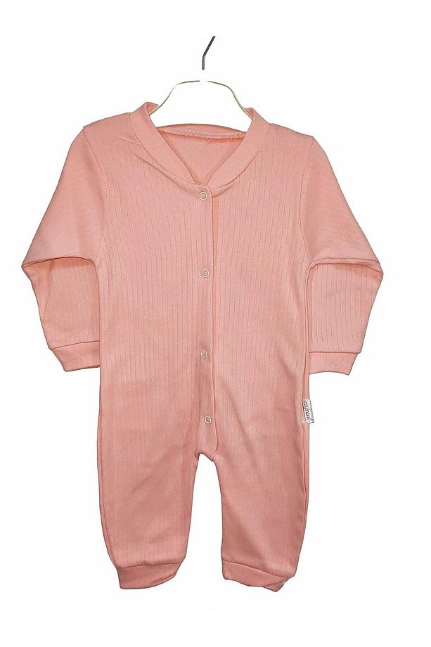 Ayaksız Unisex Bebek Yumuşak Dokulu Çizgi Desenli Pembe Bebek Tulum - 4