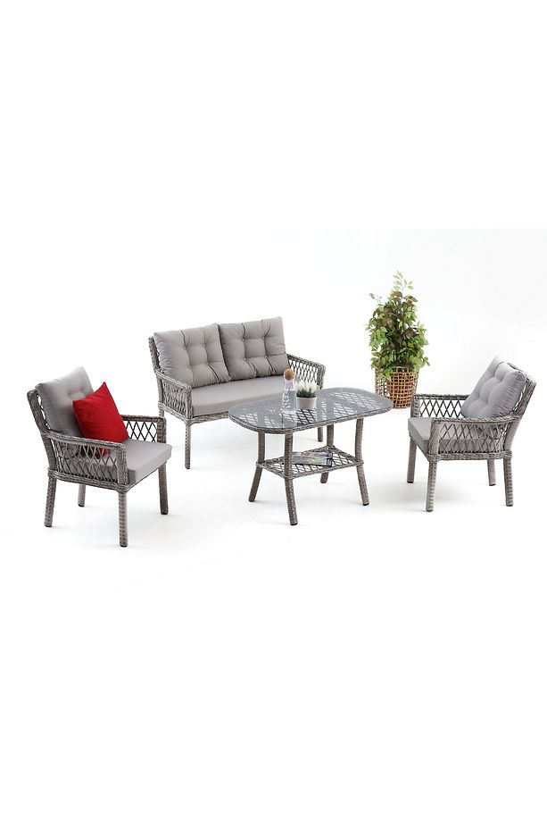 Polo Rattan Bahçe Oturma Grubu(2 1 1 M)- Gri Renk - 2