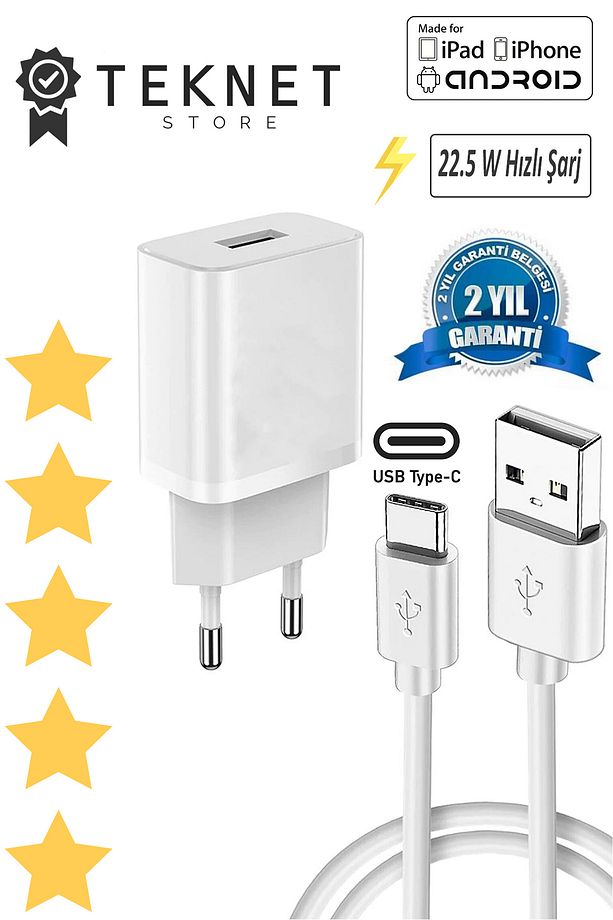 22.5 Watt Typ-c Fast Qualcom Turbo Hızlı %100 Uyumlu Şarj Aleti Seti - 1