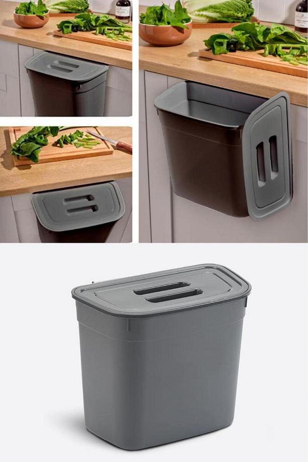 Dolap İçi Kapaklı Asılabilir Çöp Kovası, Dolap Kapağı Askılı Çöp Kutusu 7 litre - 1