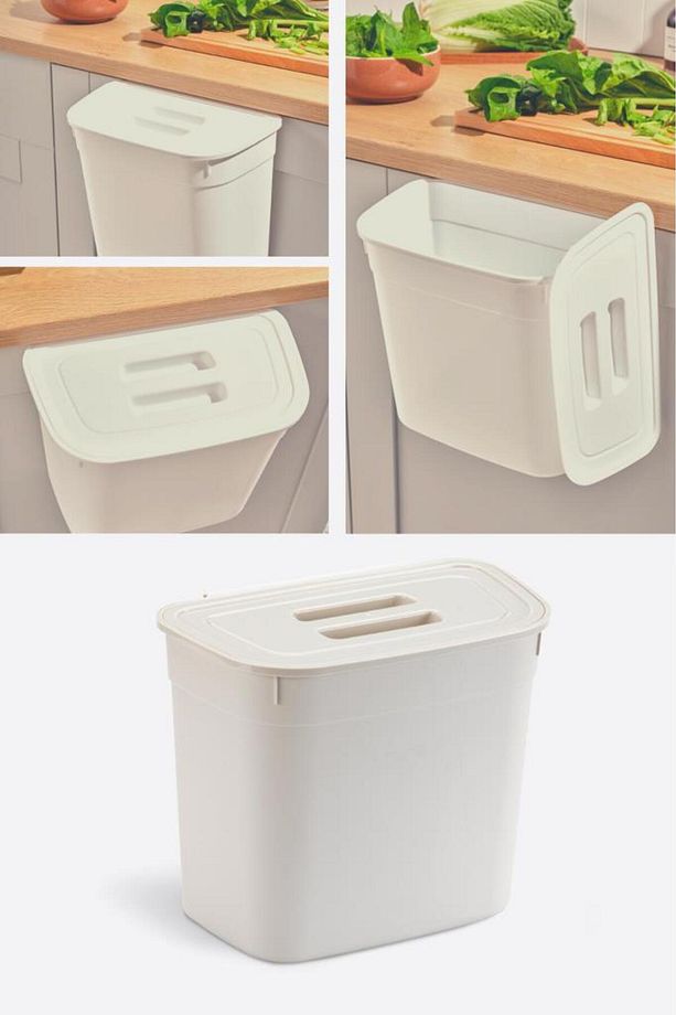 Dolap İçi Kapaklı Asılabilir Çöp Kovası, Dolap Kapağı Askılı Çöp Kutusu 7 litre - 1