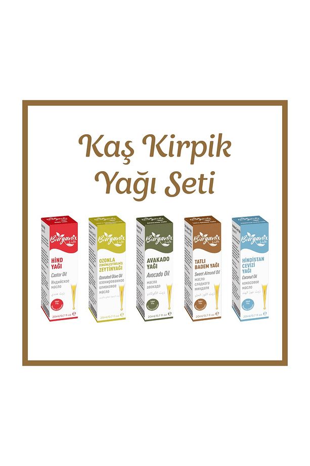 Kaş Kirpik Yağı Seti (Hint,Ozon,Avokado,Tatlı Badem,Hindistan Cevizi) 20 ML 5'Lİ Set Damlalıklı - 1
