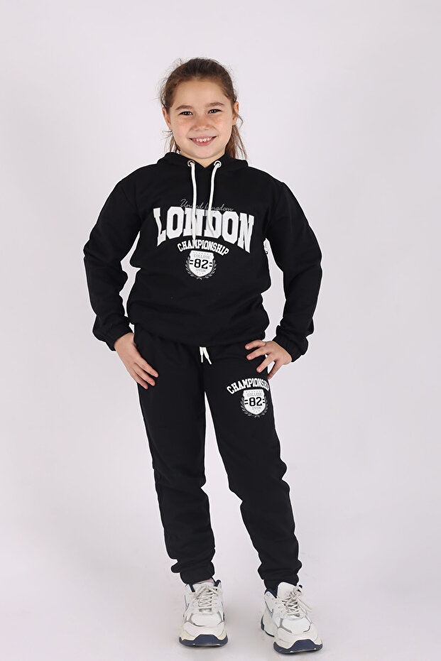 London Print Hooded 2 Thread Girls Tracksuit Set