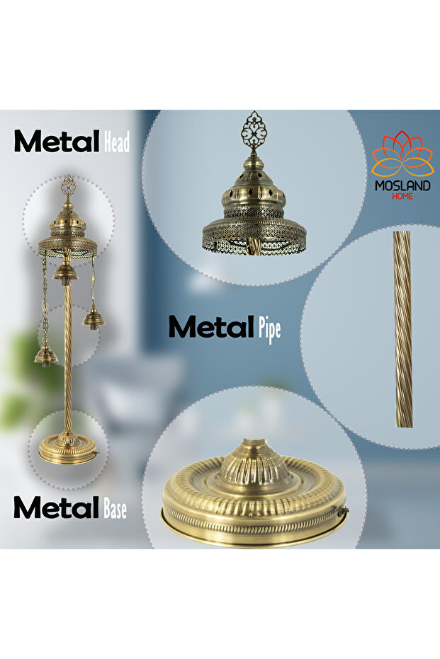 Osmanlı Fas El Yapımı Mozaik Lambader, Eskitme Ayaklı Köşe Lambası - 5