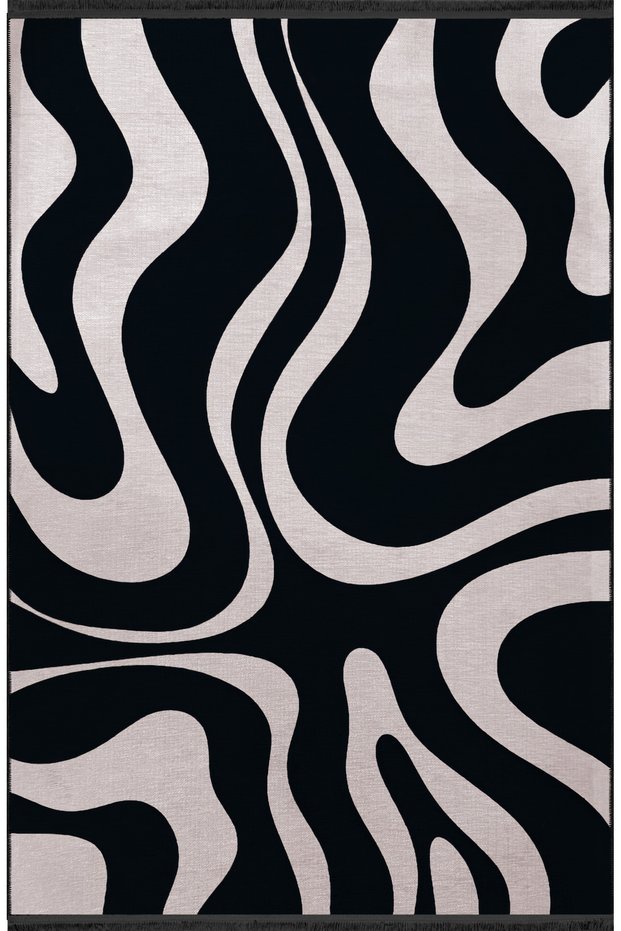 Black Beige Themed Zebra Patterned Creative Modern Decorative Carpet 2537