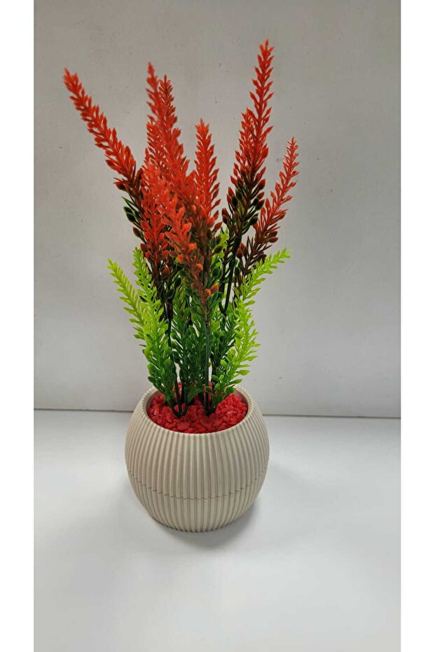 Red Green Lavender Artificial Plant in Mini Pot Red Stone 20 cm Decorative Bathroom Kitchen Table Flower