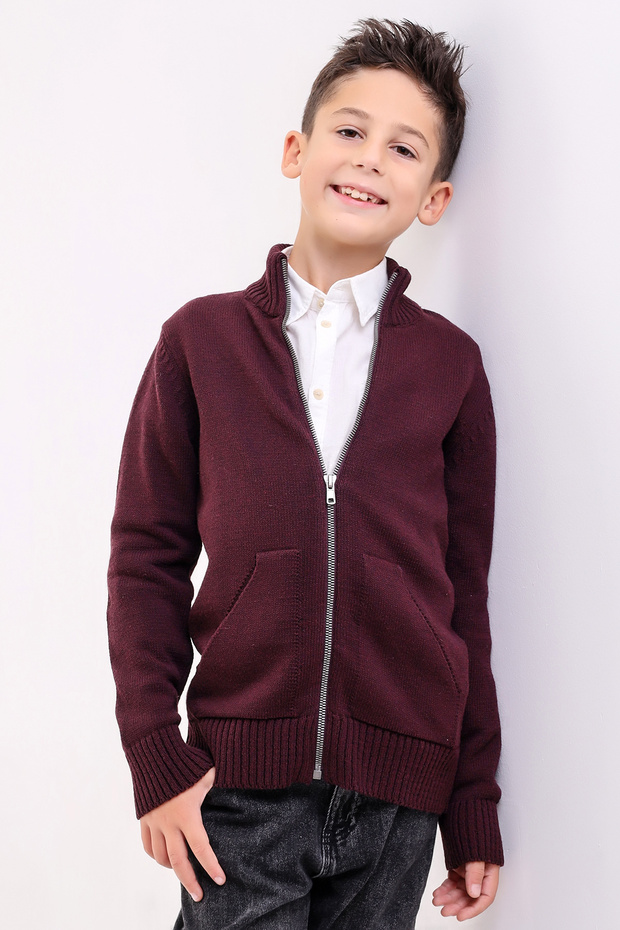 BRUXEL BOY'S Claret Red Pocket Knitwear Cardigan