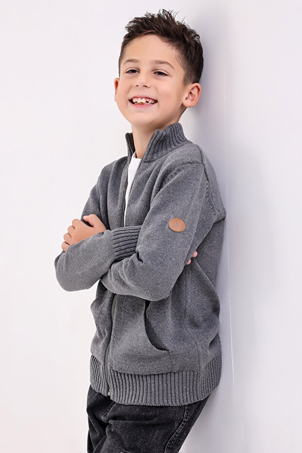 BOY'S DARK GRAY POCKET Knitwear Cardigan