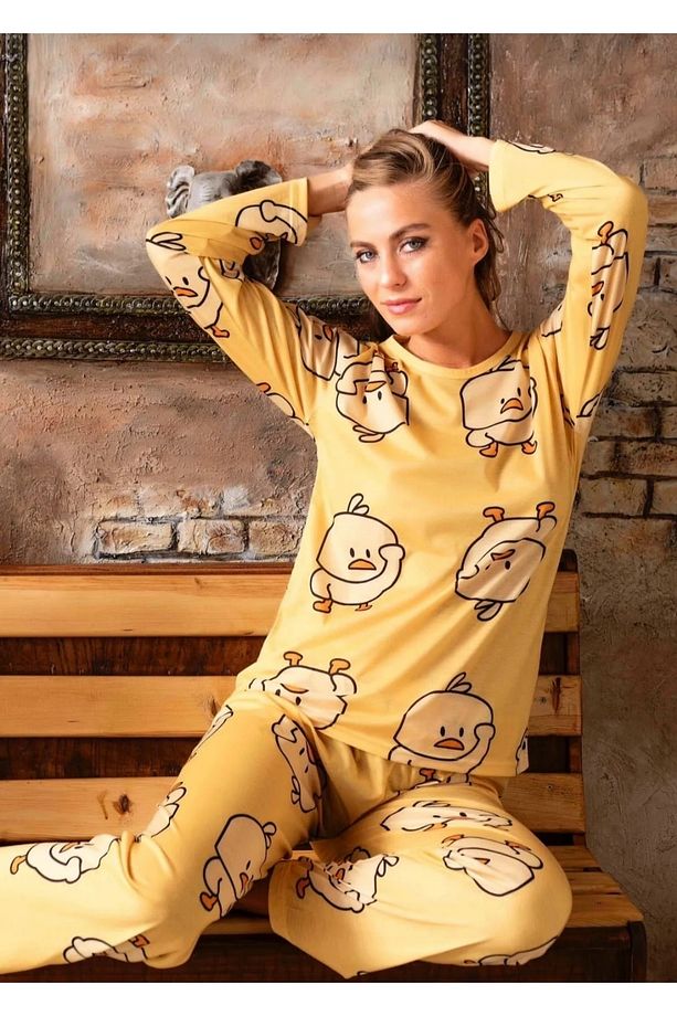 Civciv Baskılı Pamuklu Pijama Takımı - 1