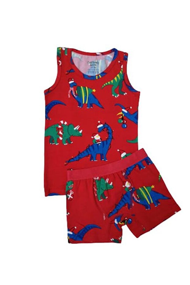 Boy's Cotton Red New Year Themed Dinosaur Printed Athlete Boxer Set