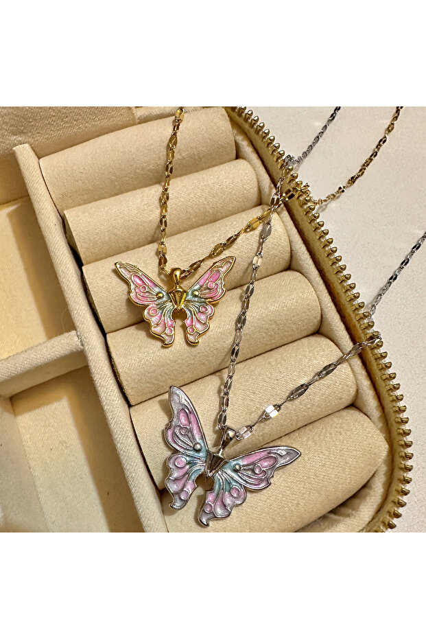 Çelik Kelebek Kolye - 4