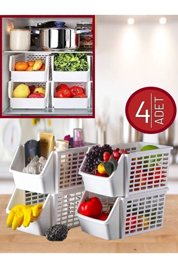4'lü Set Üst Üste Eklenebilir Banyo Mutfak Rafı - Mutfak Düzenleyici - 1