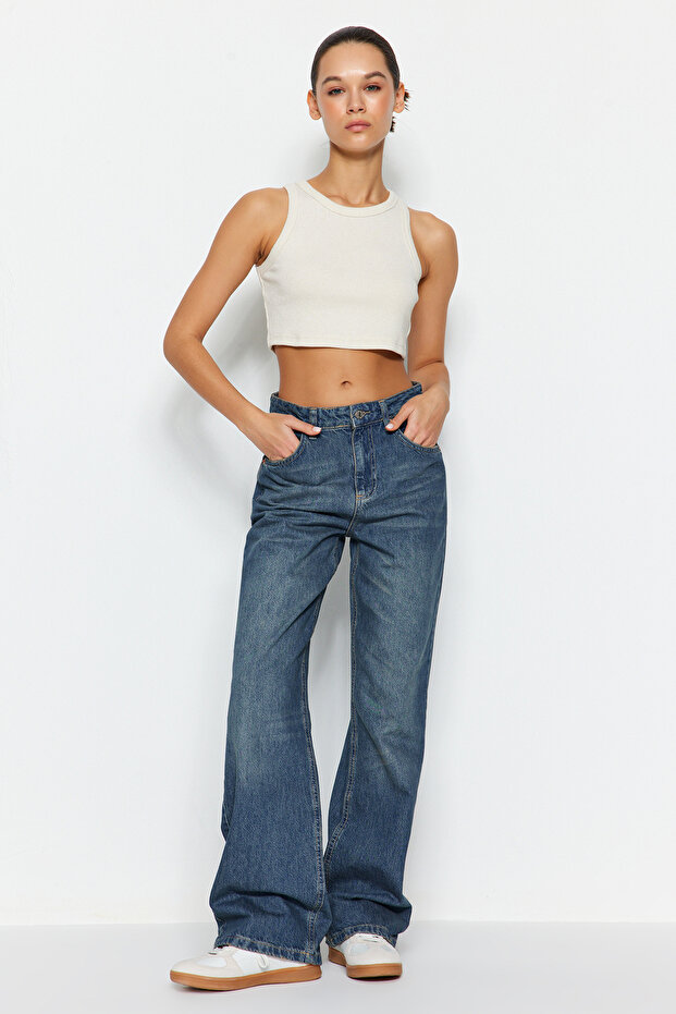 Bardziej ekologiczne dżinsy Mavi Soluk Efekt Vintage z wysokim stanem i szerokimi nogawkami TWOSS24JE00050 - 5