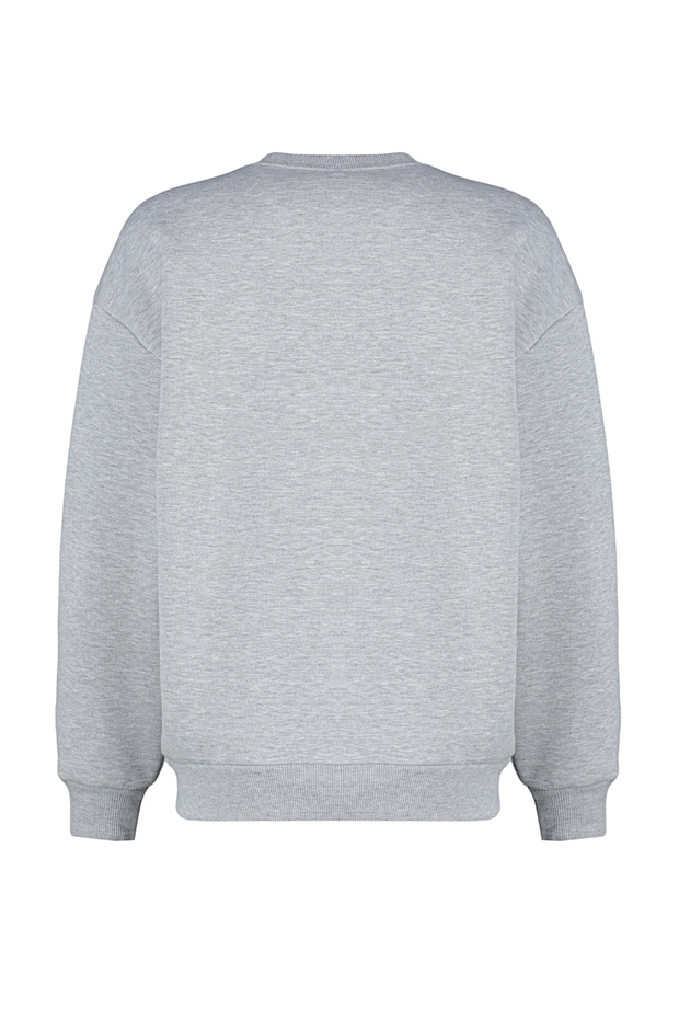 Gri Animal Nakışlı Regular/Normal Kalıp Kalın İçi Polarlı Örme Sweatshirt TWOAW24SW00196 - 8