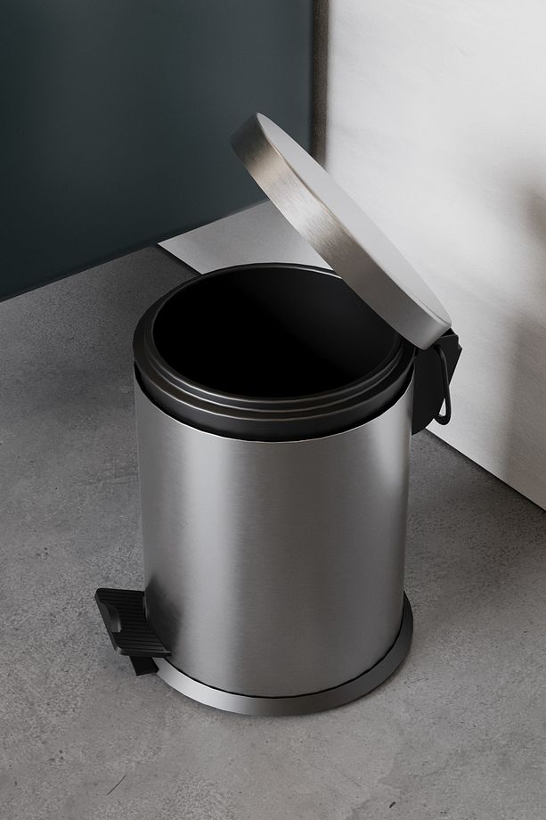Paslanmaz Çelik Çöp Kovası-5 Litre Satine Yüzey & Pedal & Amortisör ve İç Kovalı Çöp Kutusu - 2