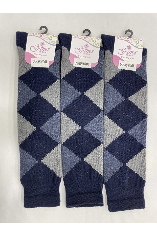 3 Pieces Genuine Lamb Wool Plaid Long Below the Knee Thick Winter Women's Socks