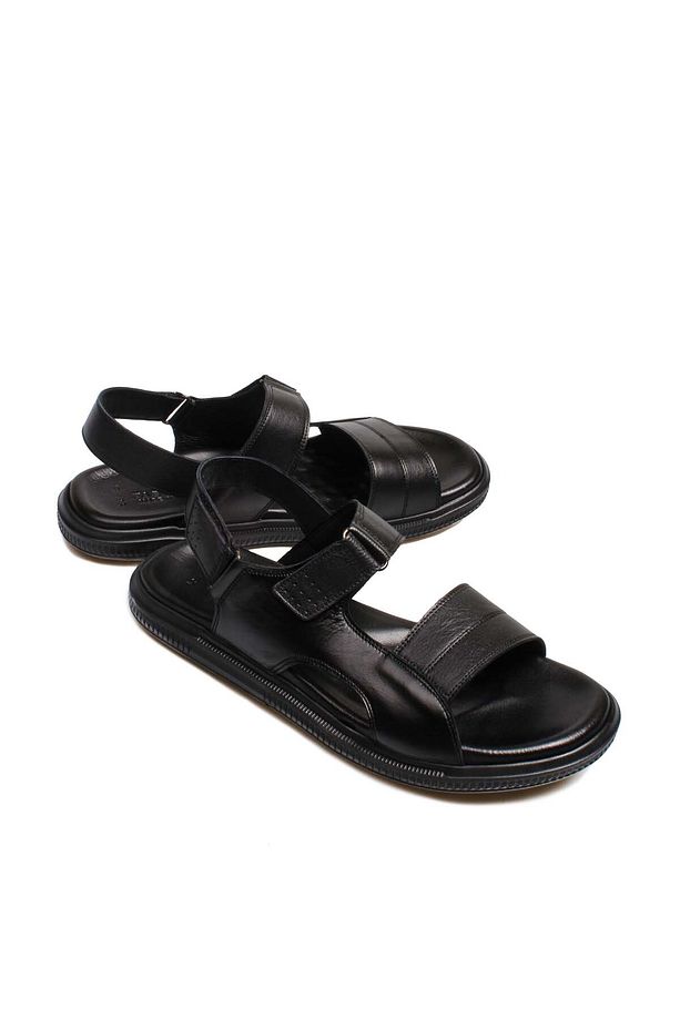 Tugerdi Hakiki Deri Siyah Hafif Taban Kaliteli Klasik Erkek Sandalet TG0901813418 53 - 3