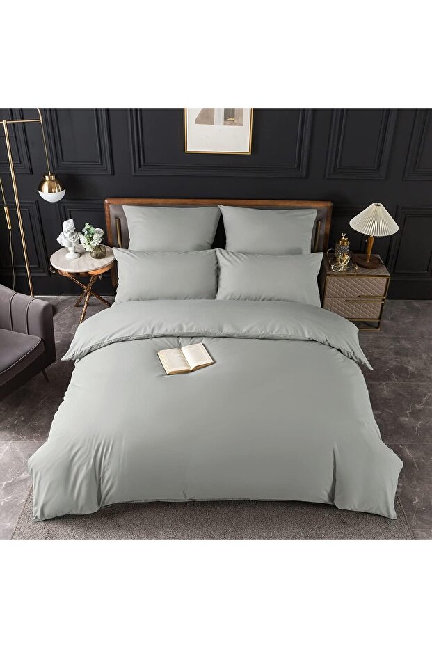 Cotton Duvet Cover Set with Double Sheet 100% Cotton Ranforce LIGHT GRAY