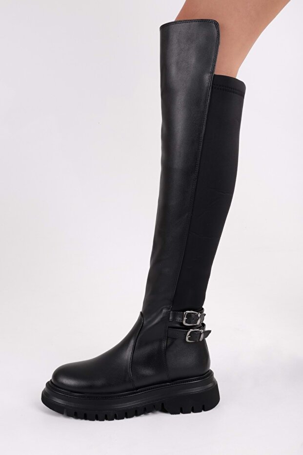 Női Jaffa fekete vastag talpú rugalmas csizma - 2