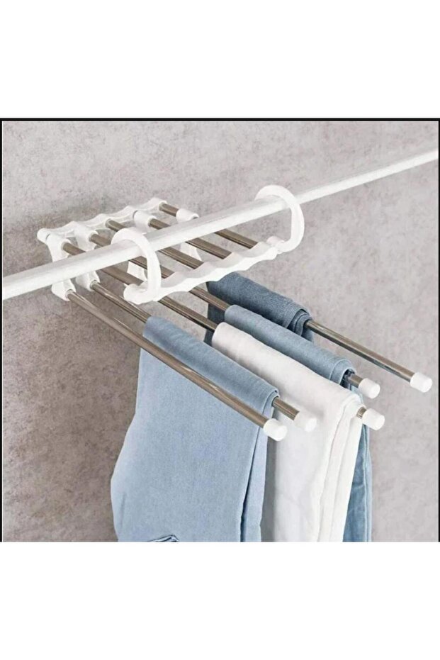 Movable Multifunctional 5 Compartments Trouser Skirt Shawl Scarf Hanger Clothes Holder Organizer