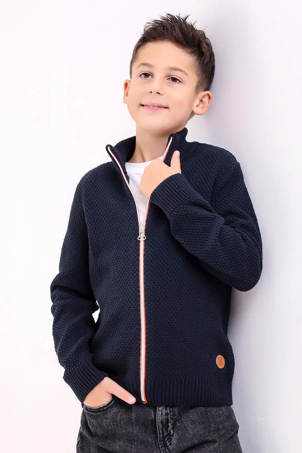 MONACO BOY'S ORANJ ZIPPERED NAVY BLUE Knitwear Cardigan