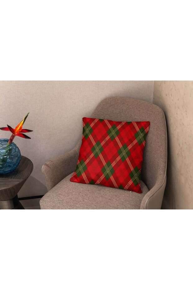 Menesa Home New Year Themed Red Colored Green White Striped Digital Printed Throw Pillow Cover