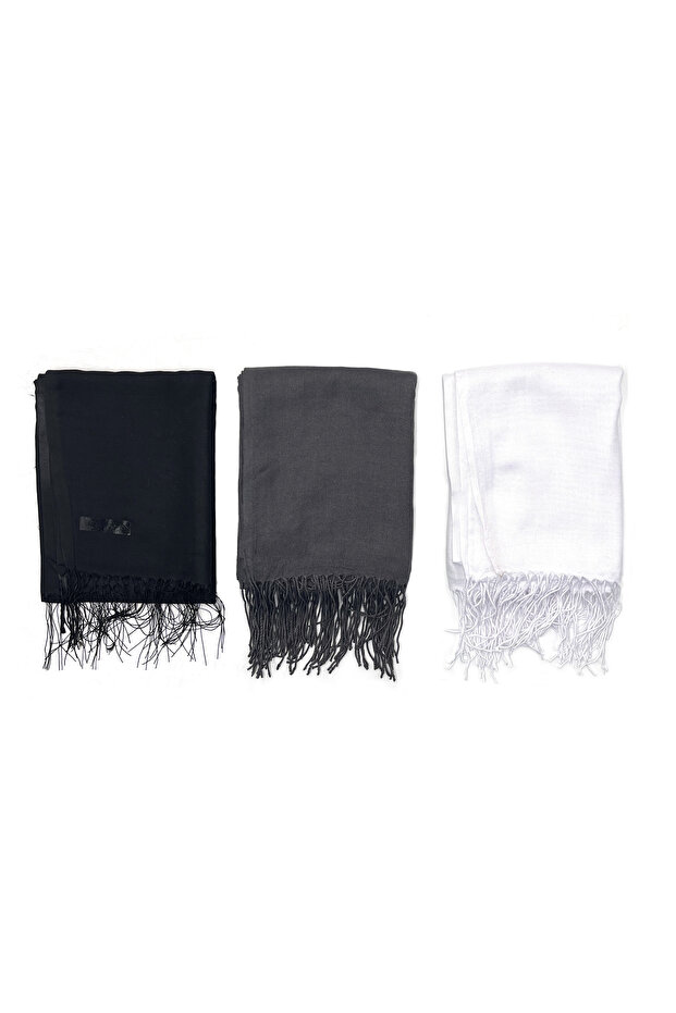 3-Piece Set Cotton Viscose Pashmina Scarf 180x70 cm with Tassels High Quality 150 gr