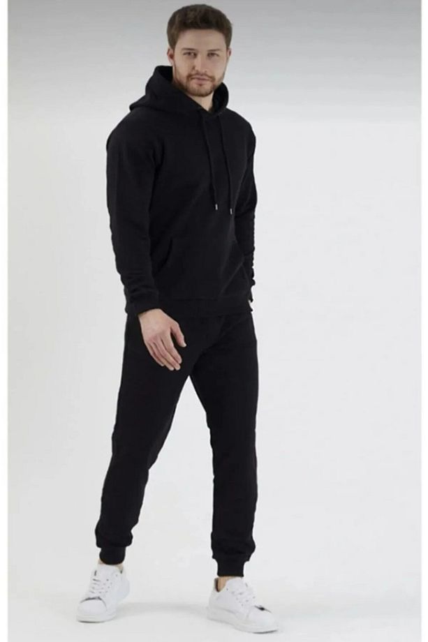 Kapüşonlu Siyah Eşofman Takımı Unisex Oversize 2 Iplik - 2