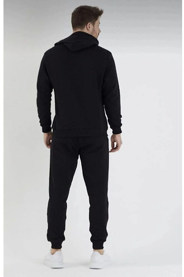 Kapüşonlu Siyah Eşofman Takımı Unisex Oversize 2 Iplik - 3