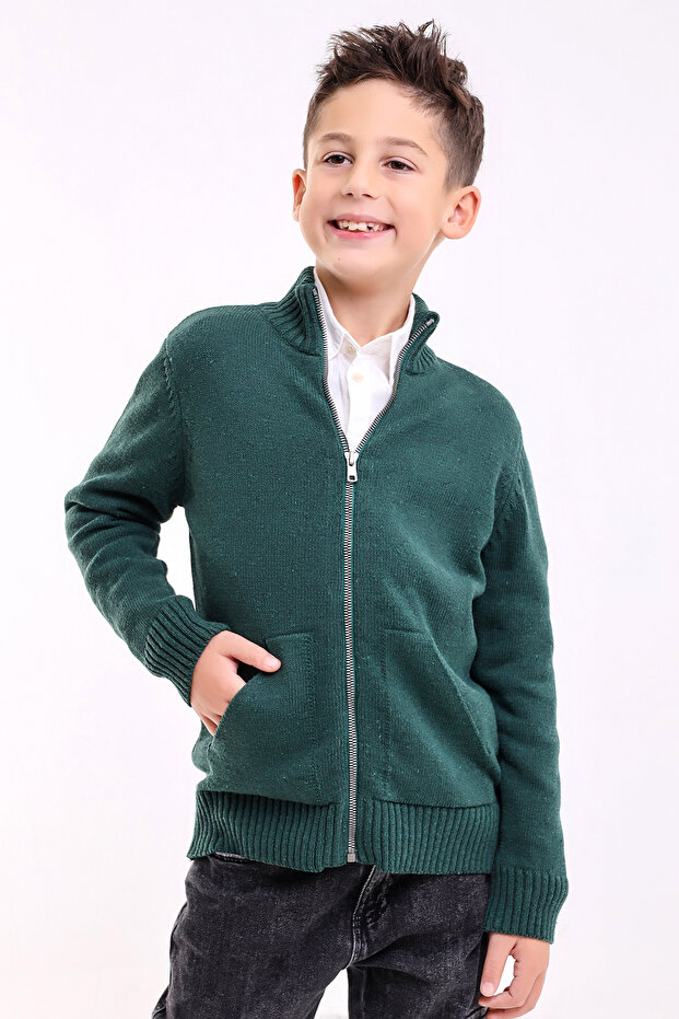 BRUCKEL BOY KHAKI POCKET Knitwear Cardigan