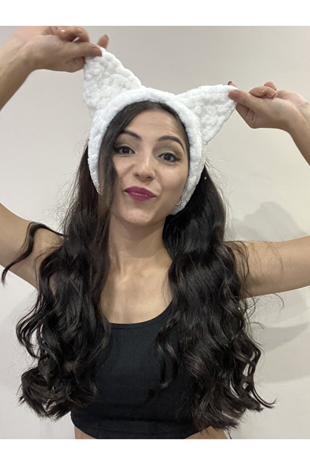 Puffy Knitted Winter Beanie Bandana with Cat and Bear Ears