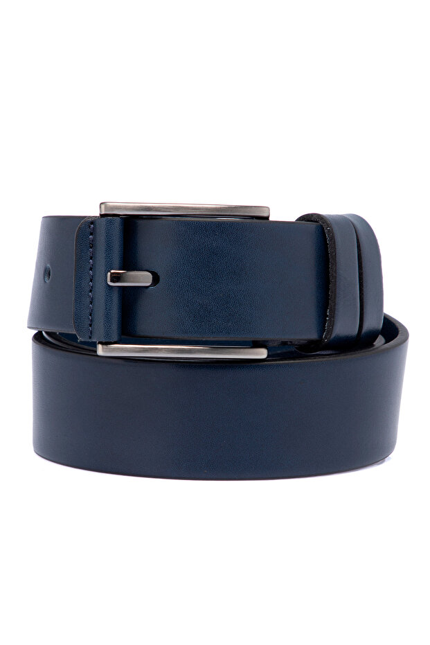 Navy Blue Leather Men's Belt 00337b20